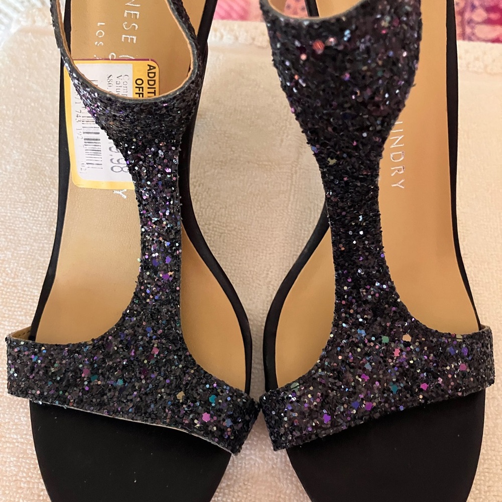 Chinese Laundry Black Glitter Stiletto Heels
